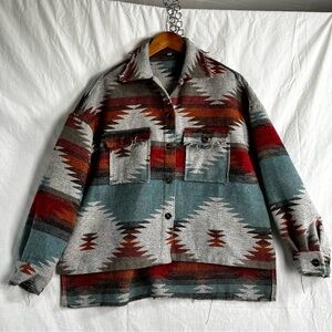 Women Small Oversized Southwestern Crop Boxy Shirt Jacket Distressed Unbranded
